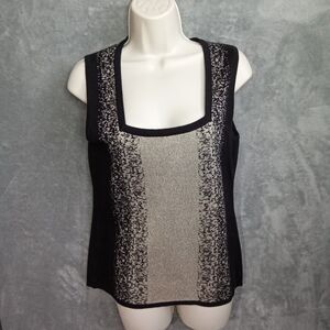 Belldini Sweater Women Medium Sleeveless Black‎ Beige Square Neck